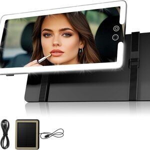 Solar Car Sun Visor Vanity Mirror, Sun Visor Makeup Mirror for Car,Dimmable with